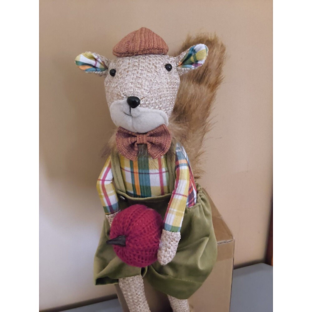 LARGE 18" Squirrel Folk Art Shelf Sitter Anthropomorphic Fluffy Faux Fur Tail